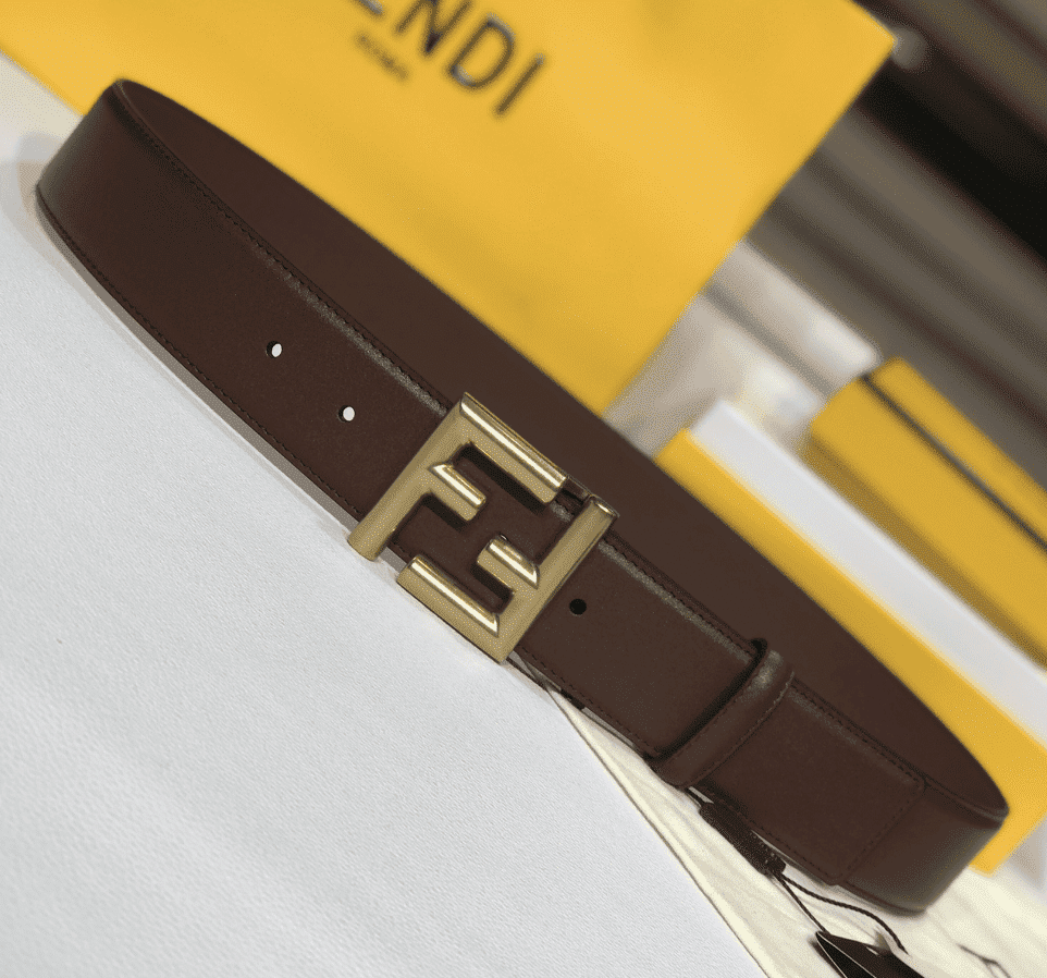 FENDI BROWN LEATHER BELT WITH FF GOLD BUCKLE 40MM - Image 5