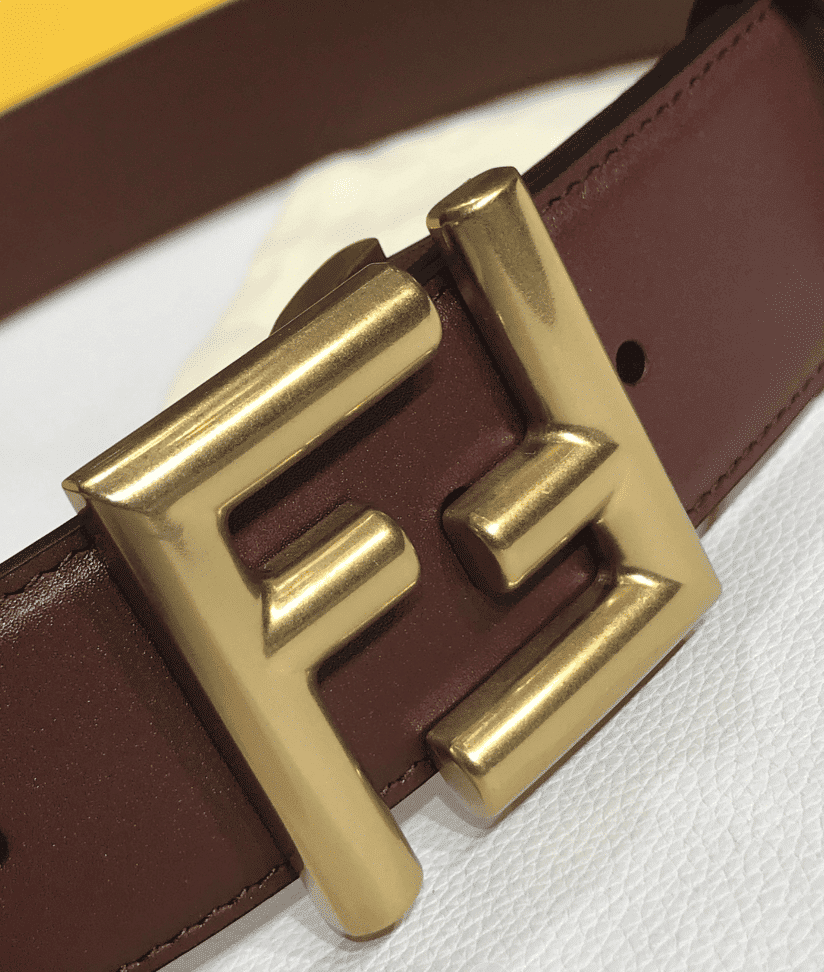 FENDI BROWN LEATHER BELT WITH FF GOLD BUCKLE 40MM - Image 6