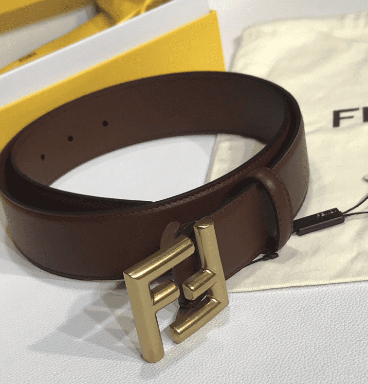 FENDI BROWN LEATHER BELT WITH FF GOLD BUCKLE 40MM - Image 7