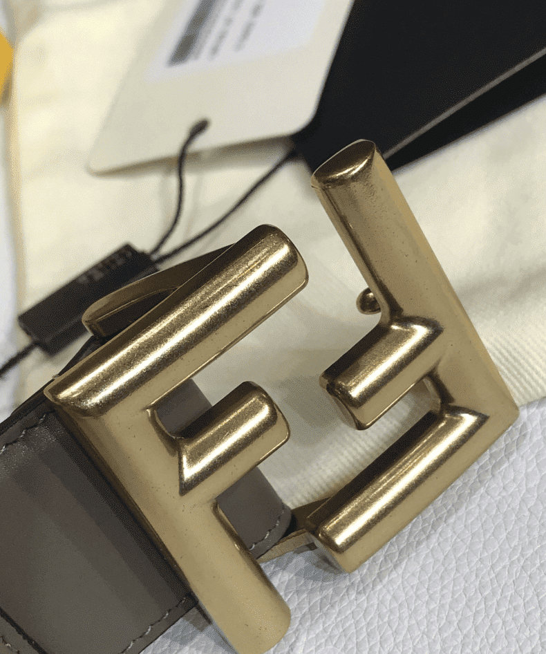 FENDI GREY LEATHER BELT WITH FF GOLD BUCKLE 40MM - Image 3