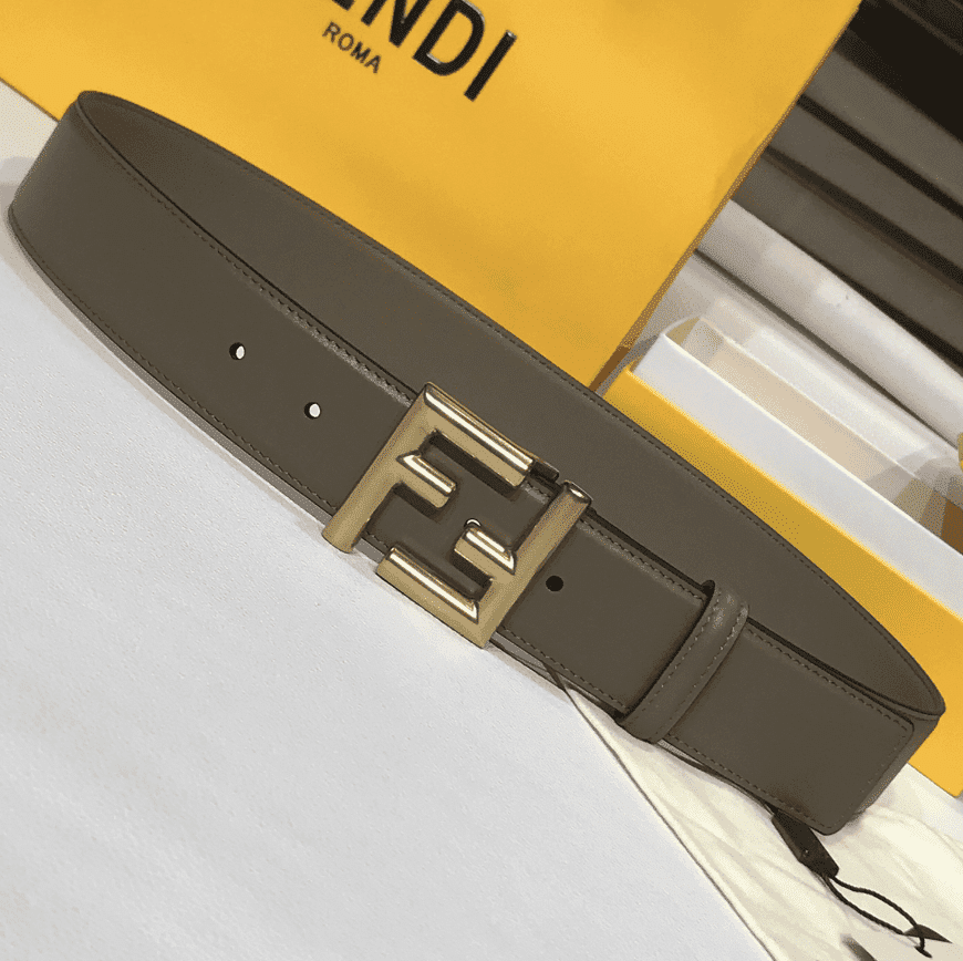FENDI GREY LEATHER BELT WITH FF GOLD BUCKLE 40MM - Image 4