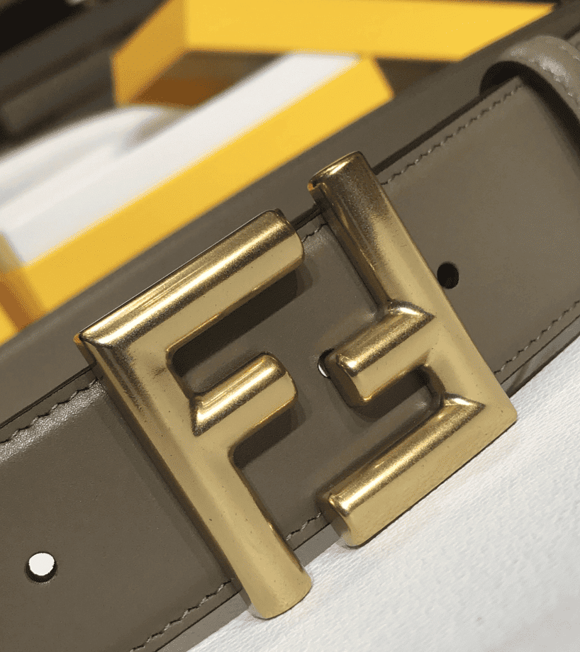 FENDI GREY LEATHER BELT WITH FF GOLD BUCKLE 40MM - Image 5