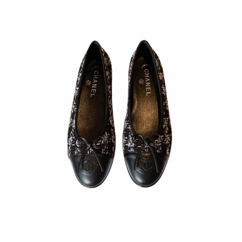 CHANEL PLAIN TOE RUBBER SOLE CASUAL STYLE TWEED BLACK