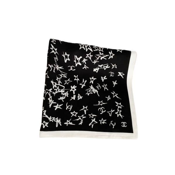 CHANEL SILK CC STAR SCARF BLACK