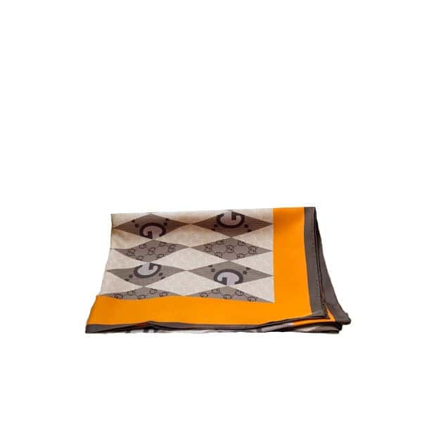 GUCCI GG PATCHWORK BACKGAMMON PRINT SCARF BROWN ORANGE