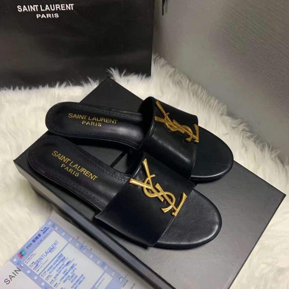 Alternative view of Saint Laurent Logo Slippers Black