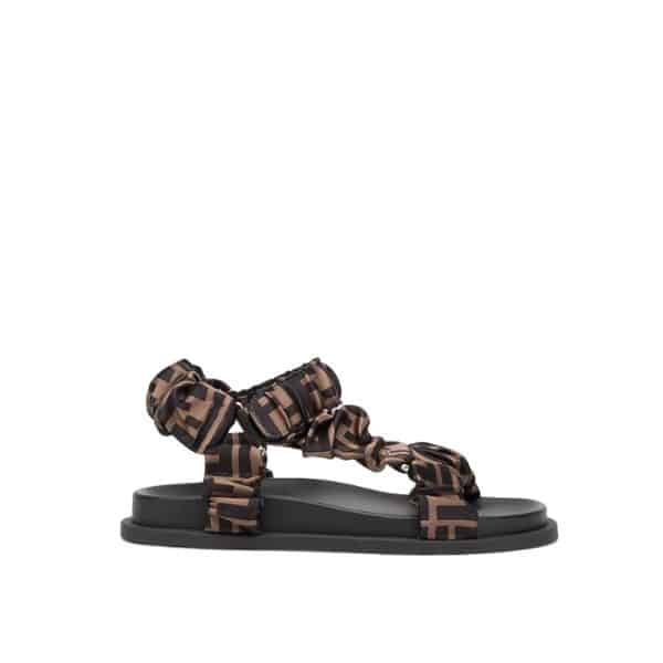 FENDI FEEL BROWN SATIN SANDALS 8X8291AE7SF0R7V