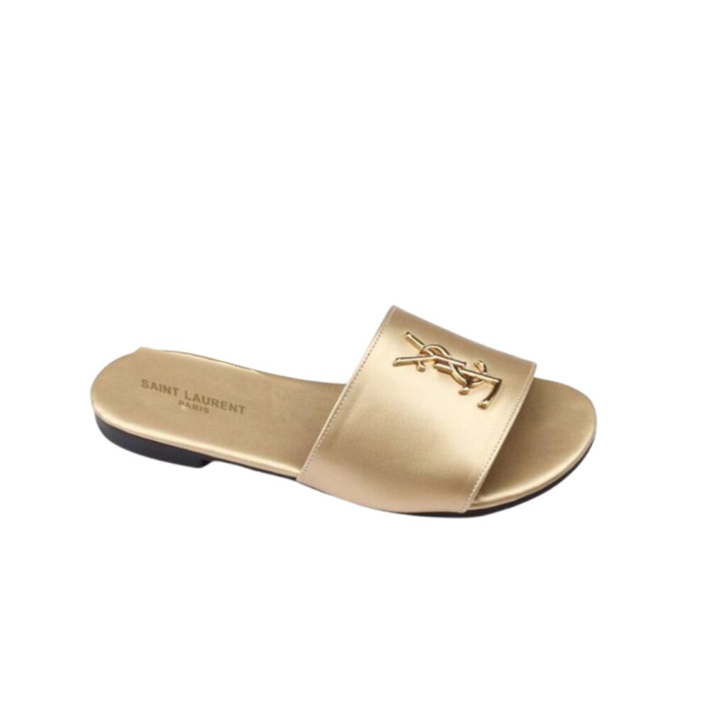 SAINT LAURENT LOGO SLIPPERS METALLIC