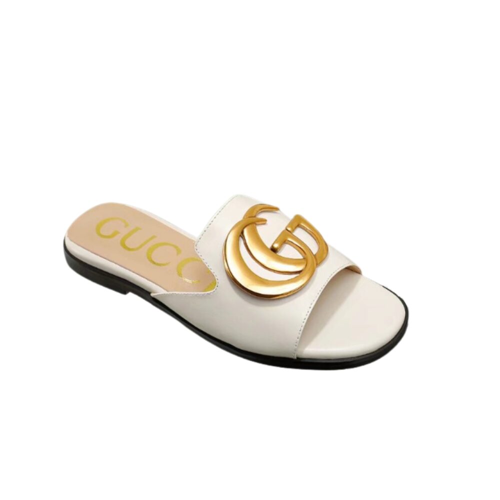 GUCCI PRINCETOWN GG SLIPPERS LEATHER WHITE