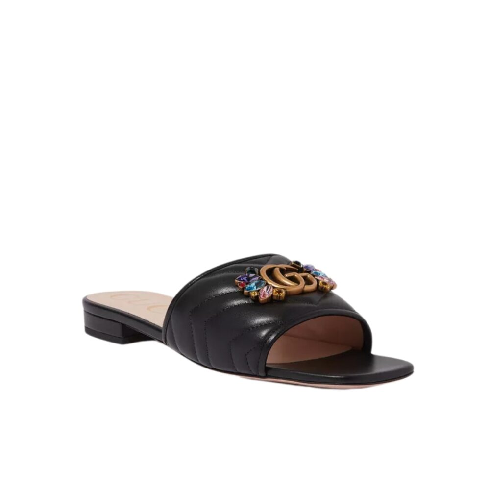 GUCCI WOMEN BLACK SLIPPER ‎WITH DOUBLE G 655463