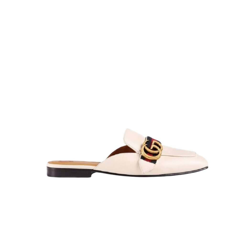 GUCCI WOMEN’S PRINCETOWN LEATHER SLIPPER WHITE 629084