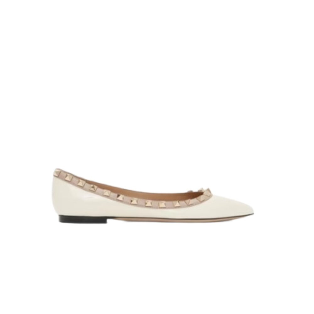 VALENTINO PATENT ROCKSTUD BALLET FLAT WHITE