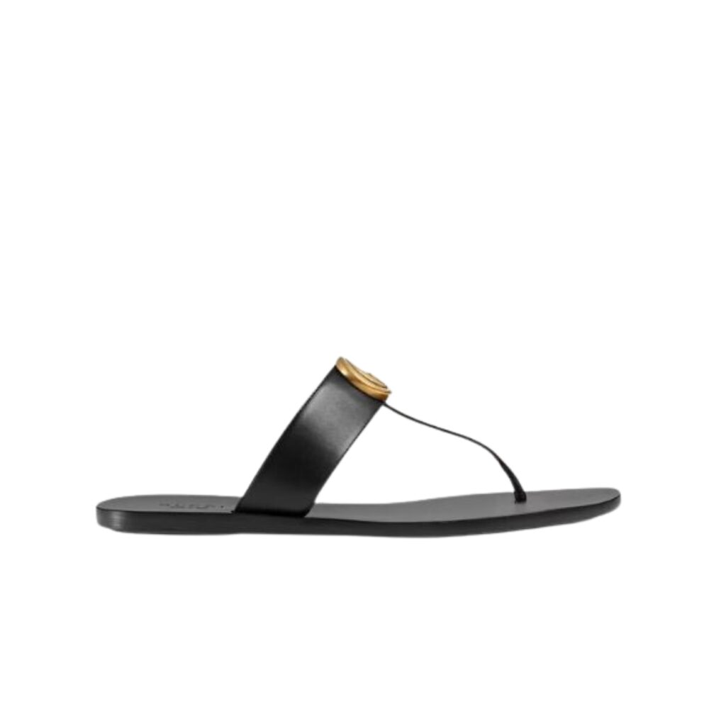 GUCCI GG-STUD LEATHER THONG SANDALS BLACK