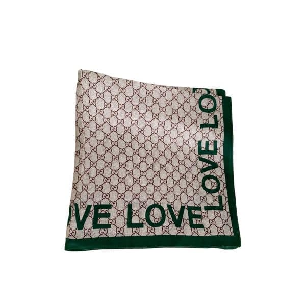 GUCCI WOMEN'S NATURAL GG LOVE SILK SCARF GREEN