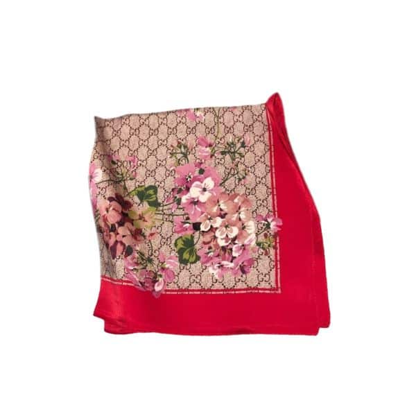GUCCI GG BLOOMS FOULARD SCARF RED