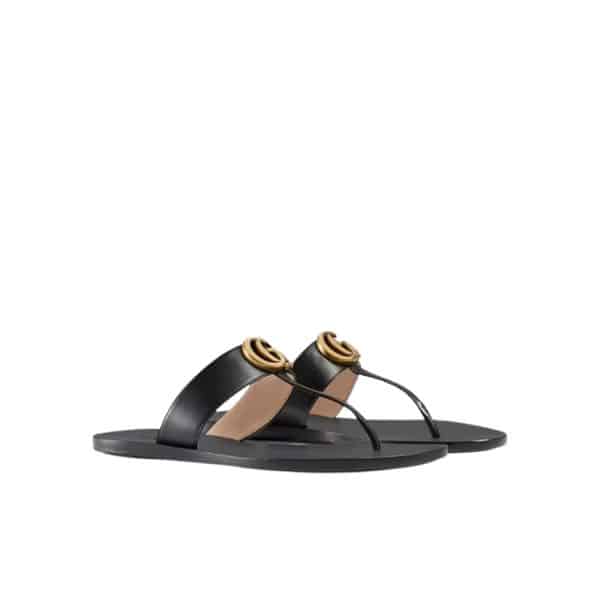 GUCCI DOUBLE G THONG LEATHER BLACK ‎497444 A3N00 1000