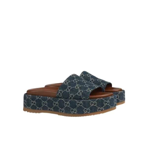 GUCCI WOMEN'S PLATFORM SLIDE SANDAL BLUE ‎623212 2KQ00 4402