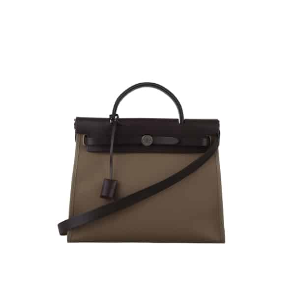 HERMES HERBAG ZIP 31 BAG PALLADIUM HARDWARE KHAKI 31CM