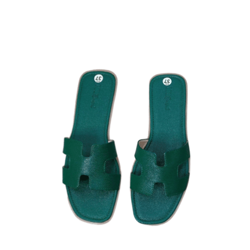 HERMES SLIPPERS FLAT ORAN FULL DARK GREEN H021056Z