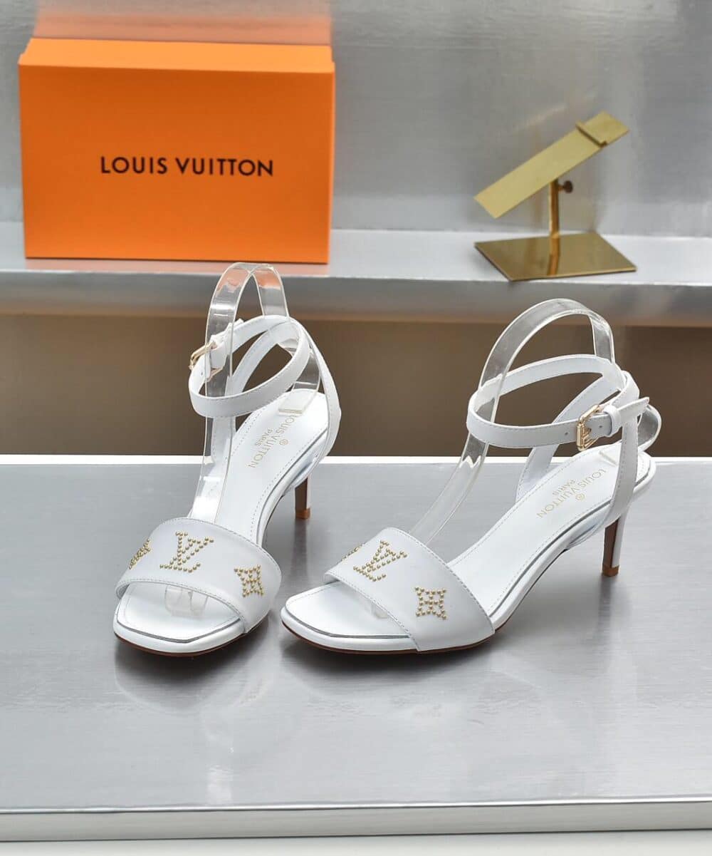 LOUIS VUITTON OPEN TOE HIGH HEEL SANDALS WHITE - Image 5