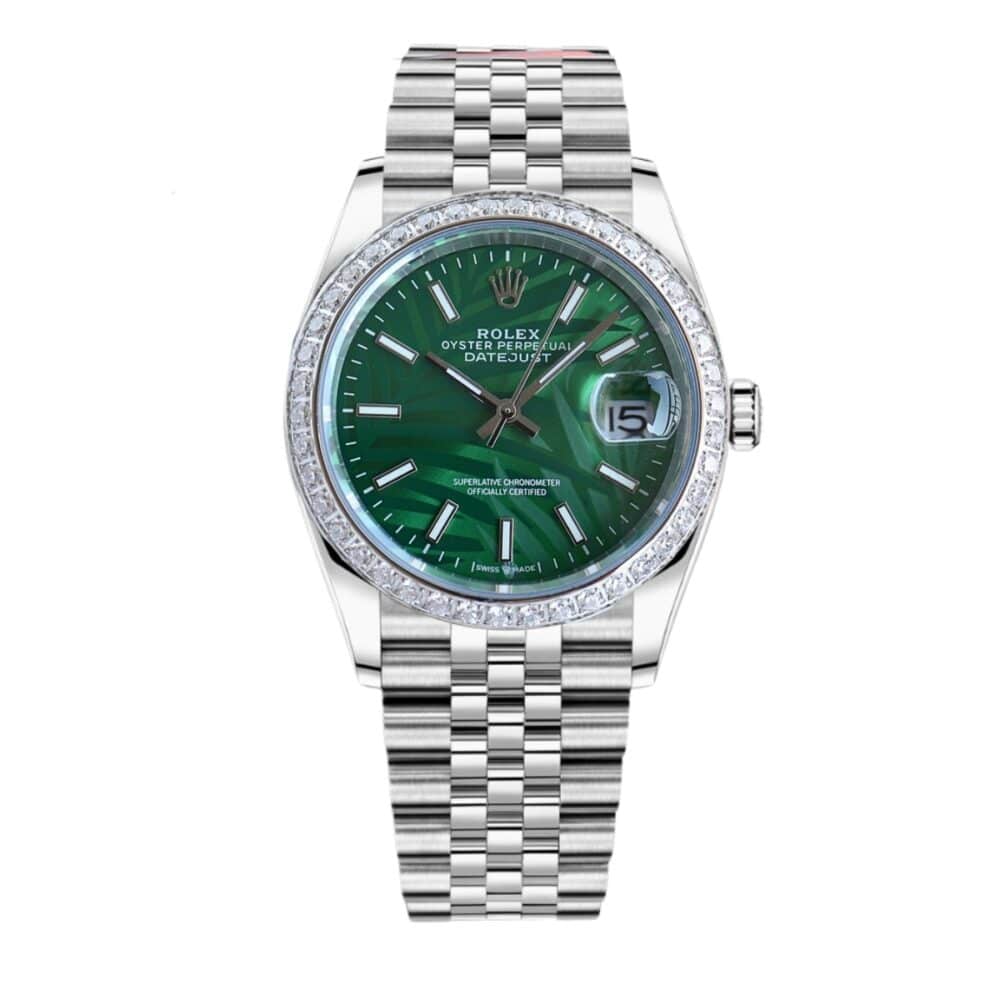 ROLEX DATEJUST GREEN DIAL PALM LEAF PATTERN 36MM 126284RBR