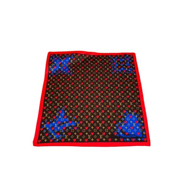 LOUIS VUITTON HEART MONOGRAM SILK SCARF BLACK RED