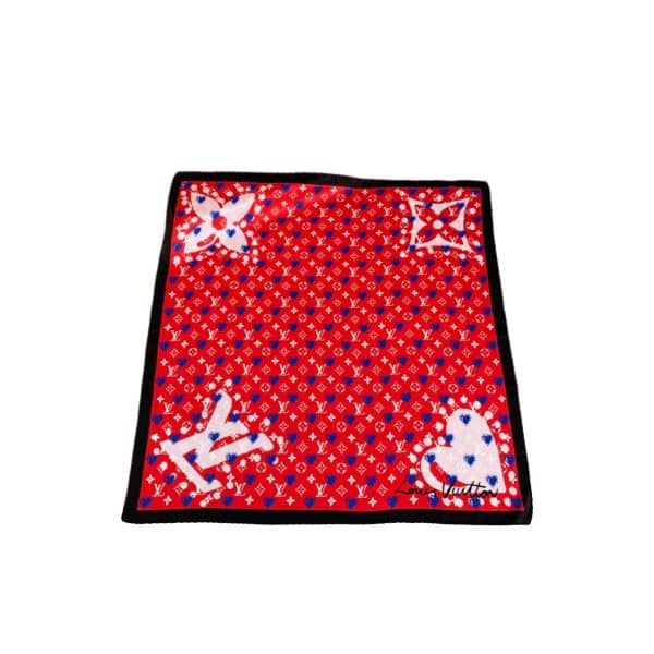 LOUIS VUITTON HEART MONOGRAM SILK SCARF RED