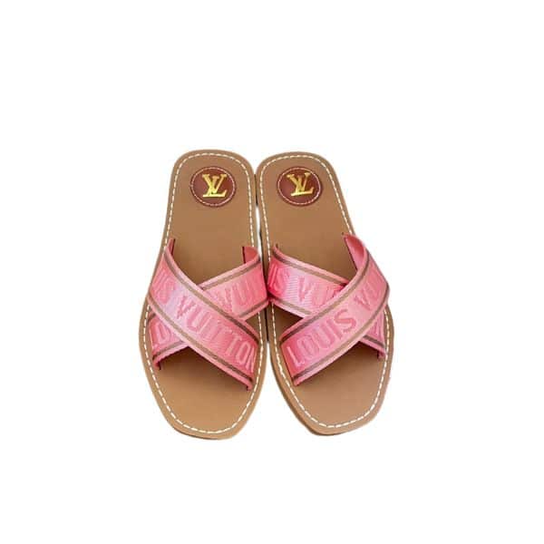 LOUIS VUITTON CROSS STRAP FLAT SLIDES LIGHT PINK
