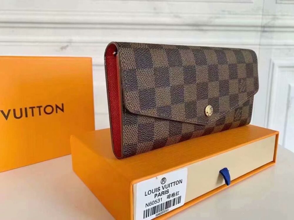 LOUIS VUITTON SARAH WALLET DAMIER EBENE RED 19 CM - Image 7