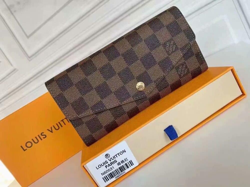 LOUIS VUITTON SARAH WALLET DAMIER EBENE RED 19 CM - Image 9