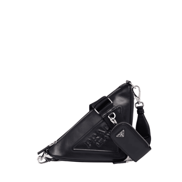 PRADA TRIANGLE LEATHER MINI BAG BLACK 27CM 1BH190 2BYA F0002 V BRO