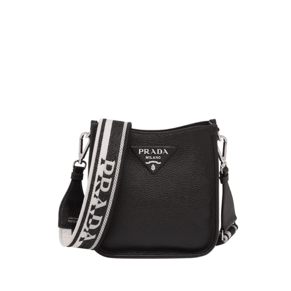 PRADA LEATHER MINI SHOULDER BAG BLACK 20CM 1BH191 2DKV F0002 V 3OO