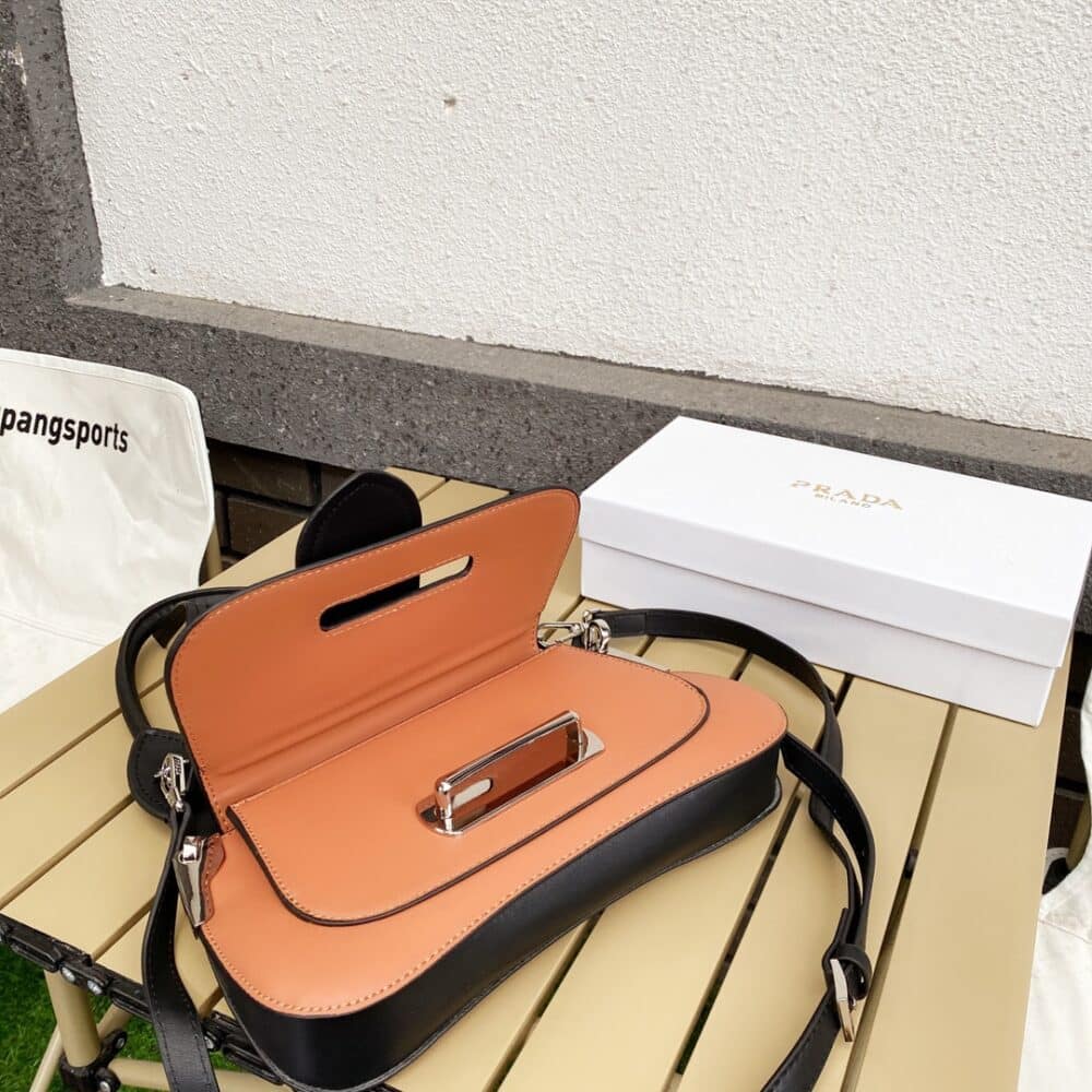 PRADA CITY CALFSKIN SIDONIE SHOULDER BAG BROWN AND BLACK 28CM 1BD168 - Image 2