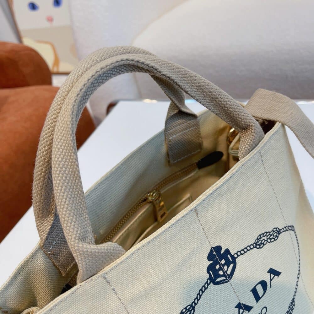 PRADA CANAPA TOTE CANVAS BAG IN BEIGE 29CM - Image 4