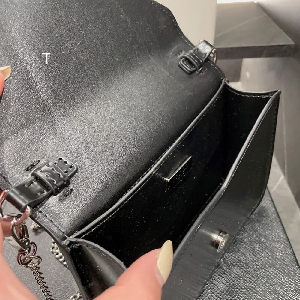 PRADA BRUSH LEATHER TRIANGLE LOGO CHAIN CLUTCH BAG BLACK 17CM 1BH189 ZO6 F0PG7 V 5KO - Image 4