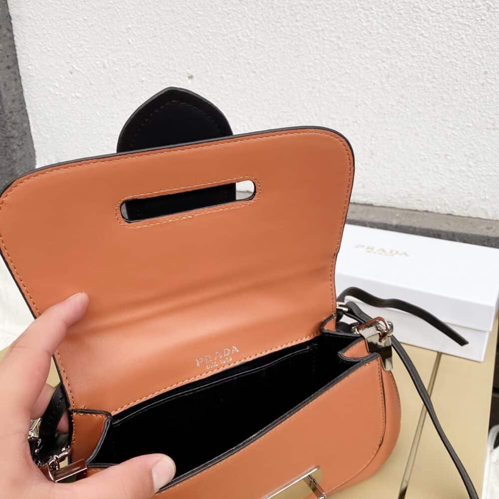 PRADA CITY CALFSKIN SIDONIE SHOULDER BAG BROWN AND BLACK 28CM 1BD168 - Image 4