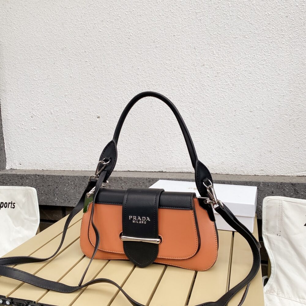 PRADA CITY CALFSKIN SIDONIE SHOULDER BAG BROWN AND BLACK 28CM 1BD168 - Image 5