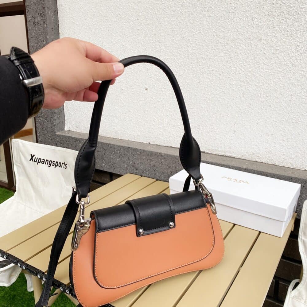 PRADA CITY CALFSKIN SIDONIE SHOULDER BAG BROWN AND BLACK 28CM 1BD168 - Image 7