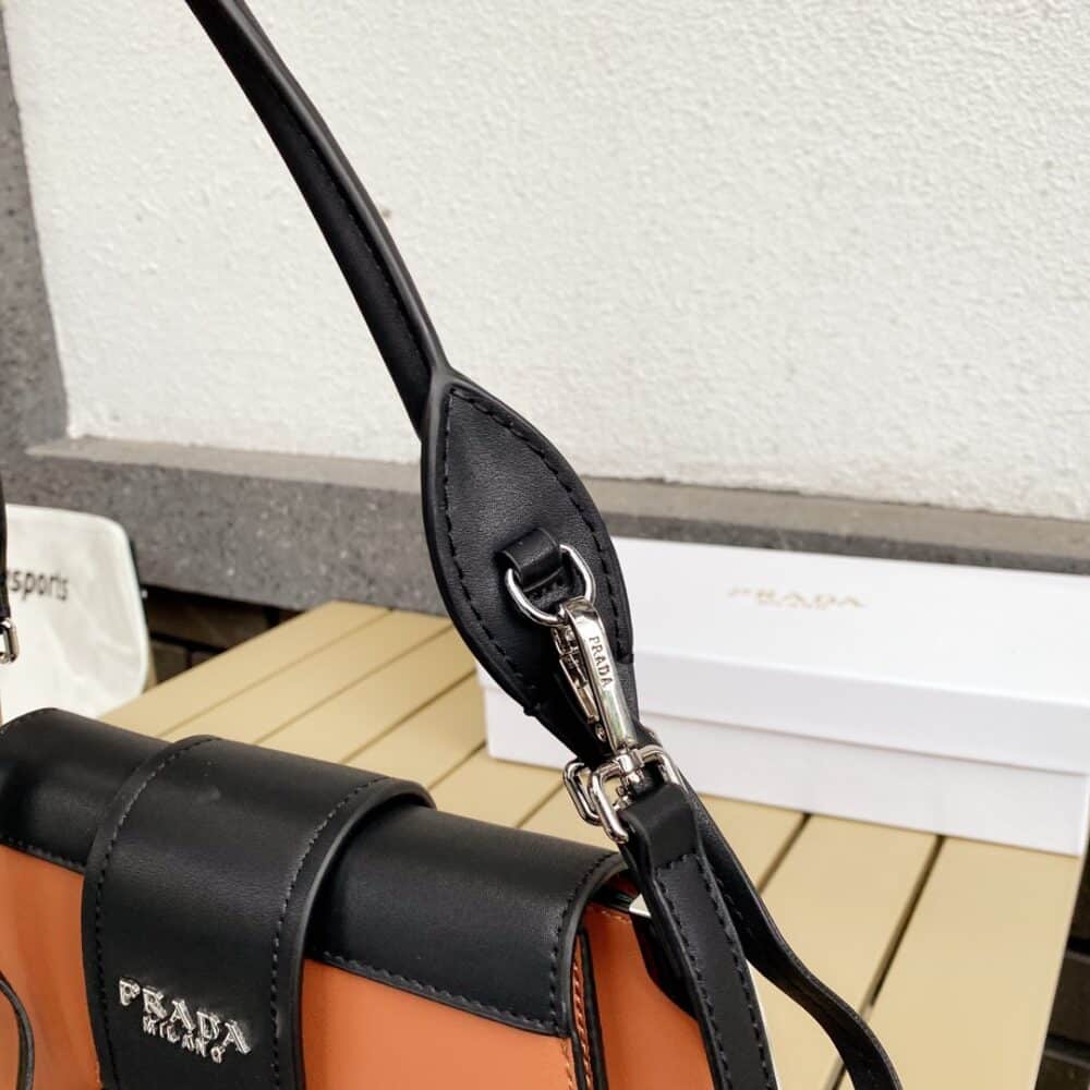 PRADA CITY CALFSKIN SIDONIE SHOULDER BAG BROWN AND BLACK 28CM 1BD168 - Image 8