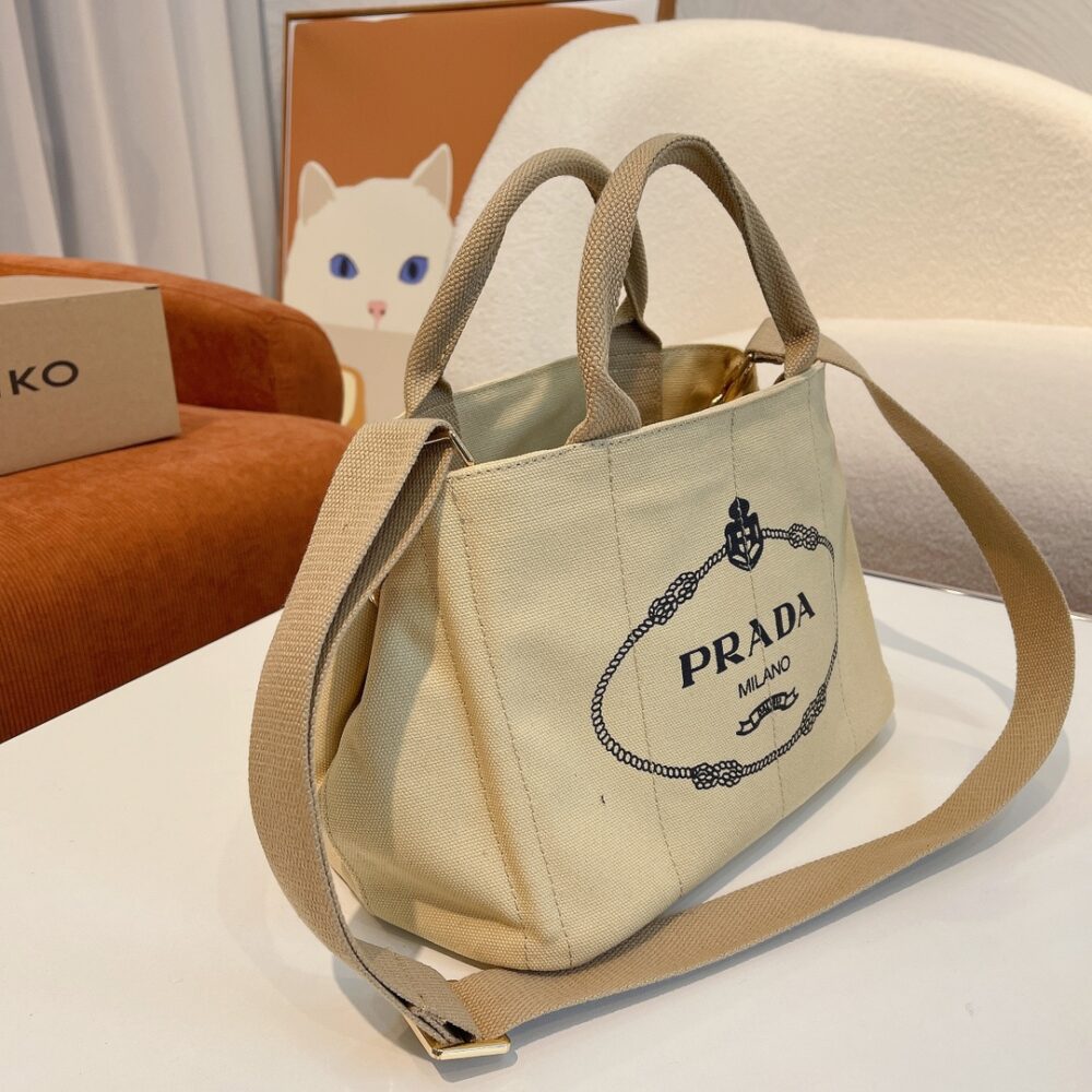 PRADA CANAPA TOTE CANVAS BAG IN BEIGE 29CM - Image 9