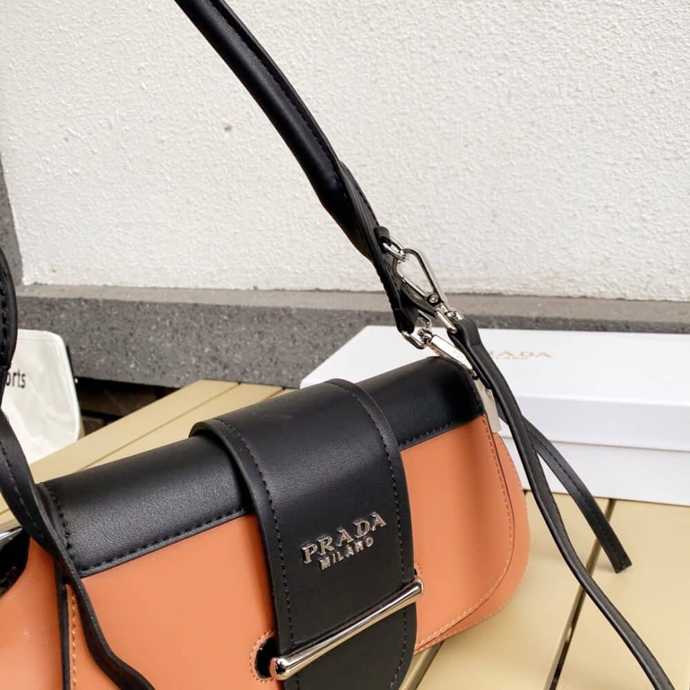 PRADA CITY CALFSKIN SIDONIE SHOULDER BAG BROWN AND BLACK 28CM 1BD168 - Image 9
