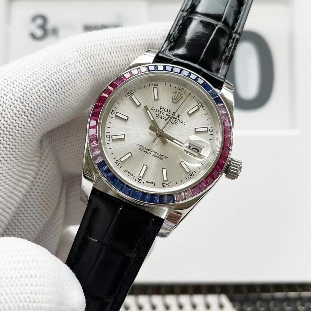 ROLEX OYSTER PERPETUAL DATEJUS WHITE DIAL RUBY AROUND 40MM - Image 5