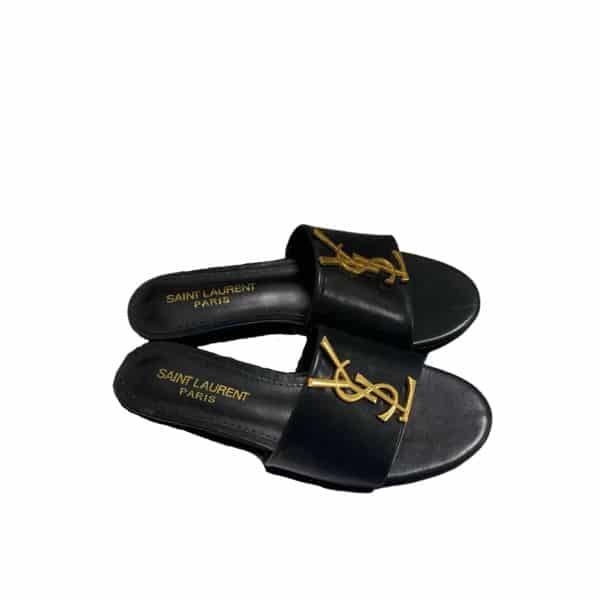 SAINT LAURENT LOGO SLIPPERS BLACK