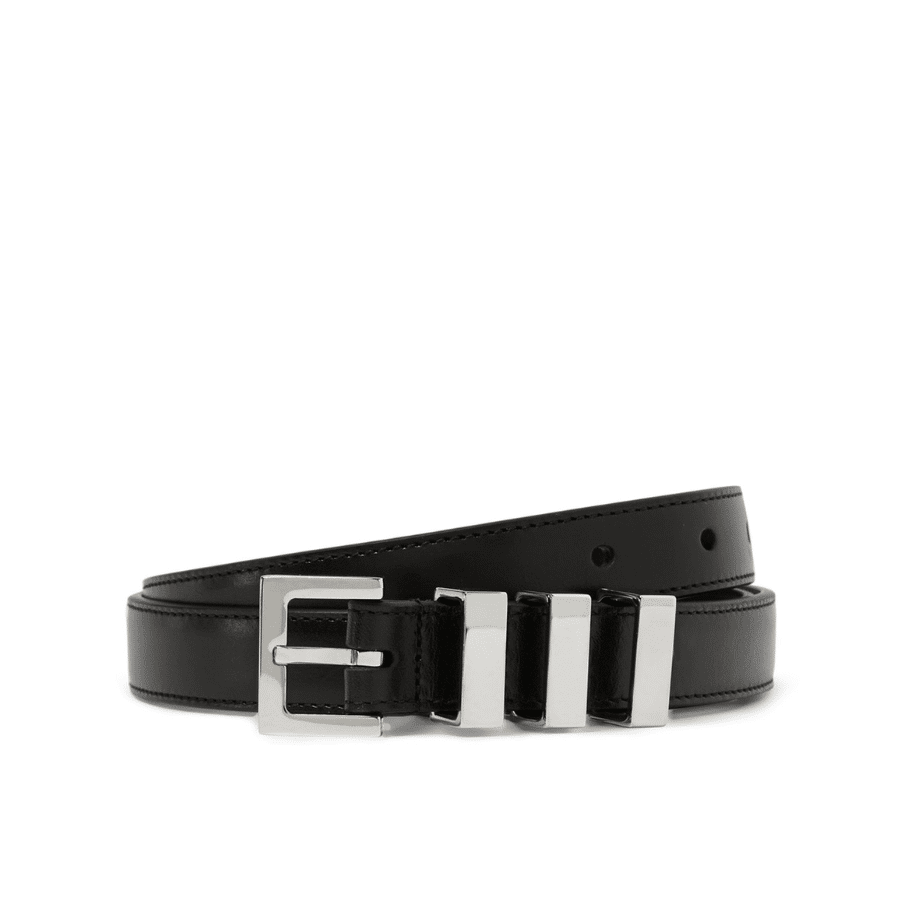 SAINT LAURENT BLACK 3 PASSANTS BLACK AND SILVER BELT 3146292551