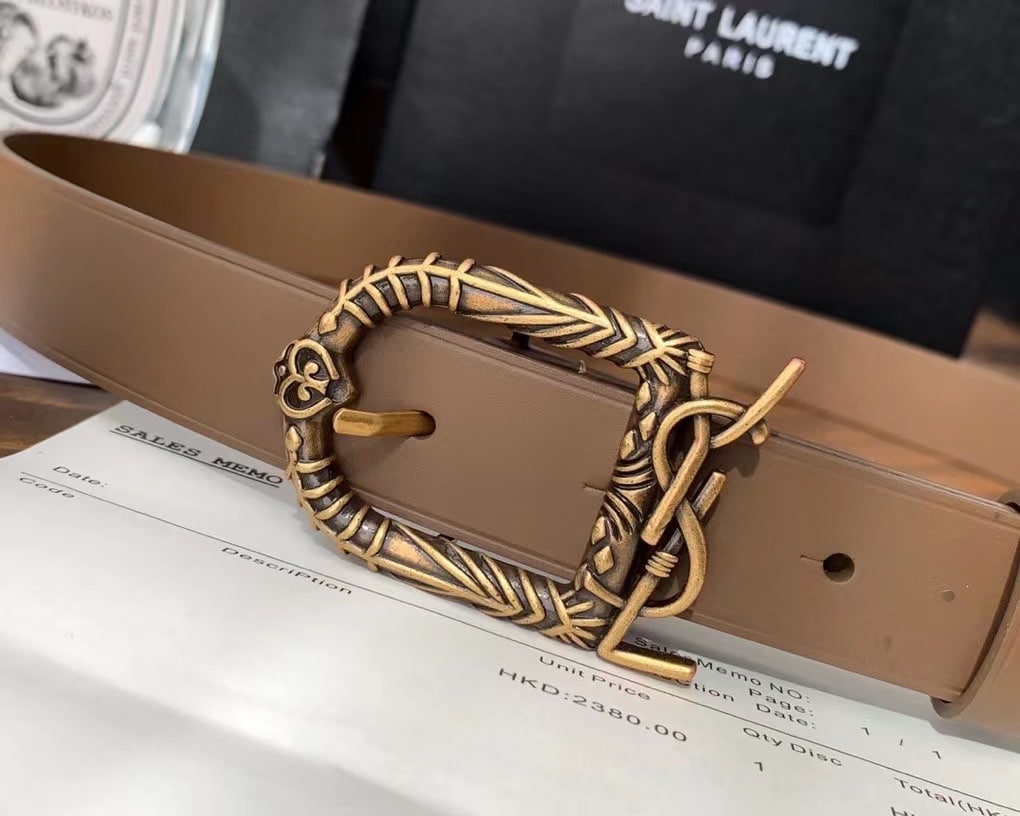 SAINT LAURENT MONOGRAM CELTIC LEATHER BROWN AND GOLD BELT 0400017970125 - Image 10