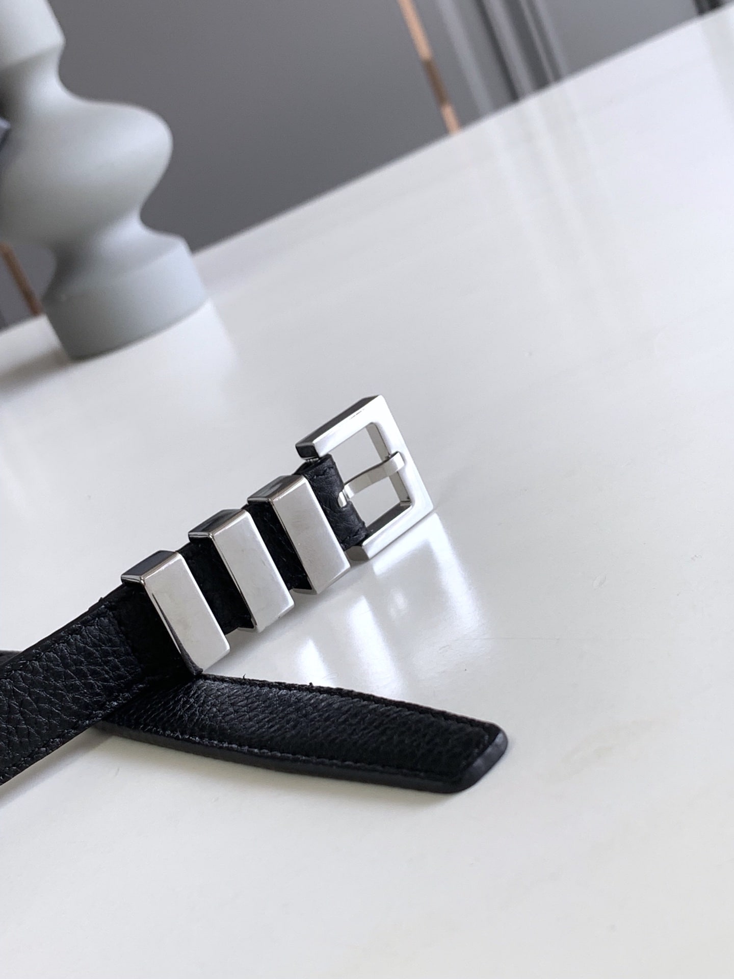 SAINT LAURENT BLACK 3 PASSANTS BLACK AND SILVER BELT 3146292551 - Image 2