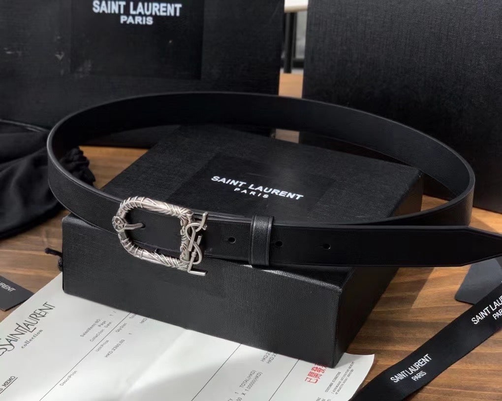 SAINT LAURENT MONOGRAM CELTIC LEATHER BLACK AND SILVER BELT 0400017970125 - Image 2