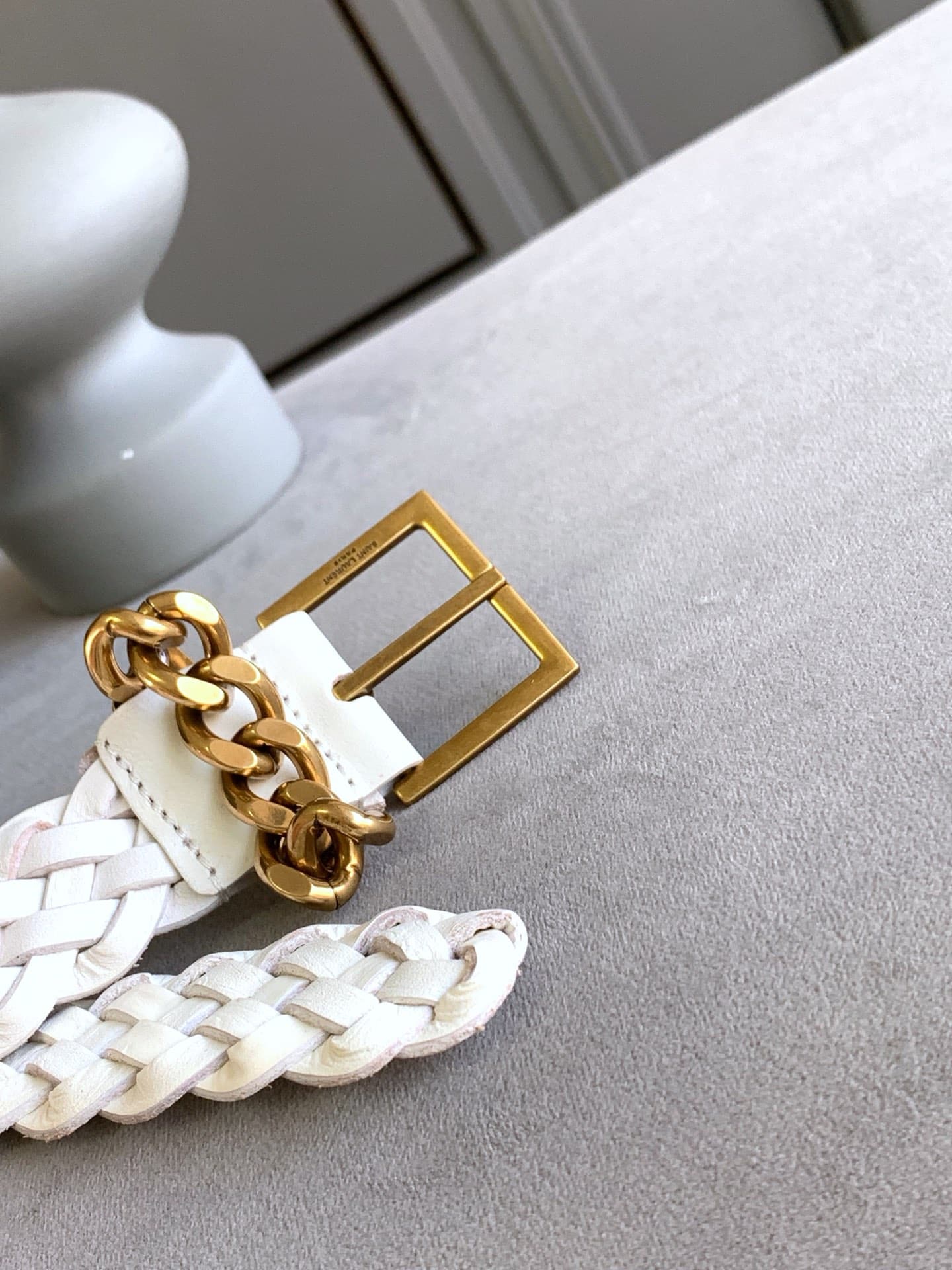 SAINT LAURENT GENUINE LEATHER UNIVERSAL WHITE AND GOLD BELT - Image 2