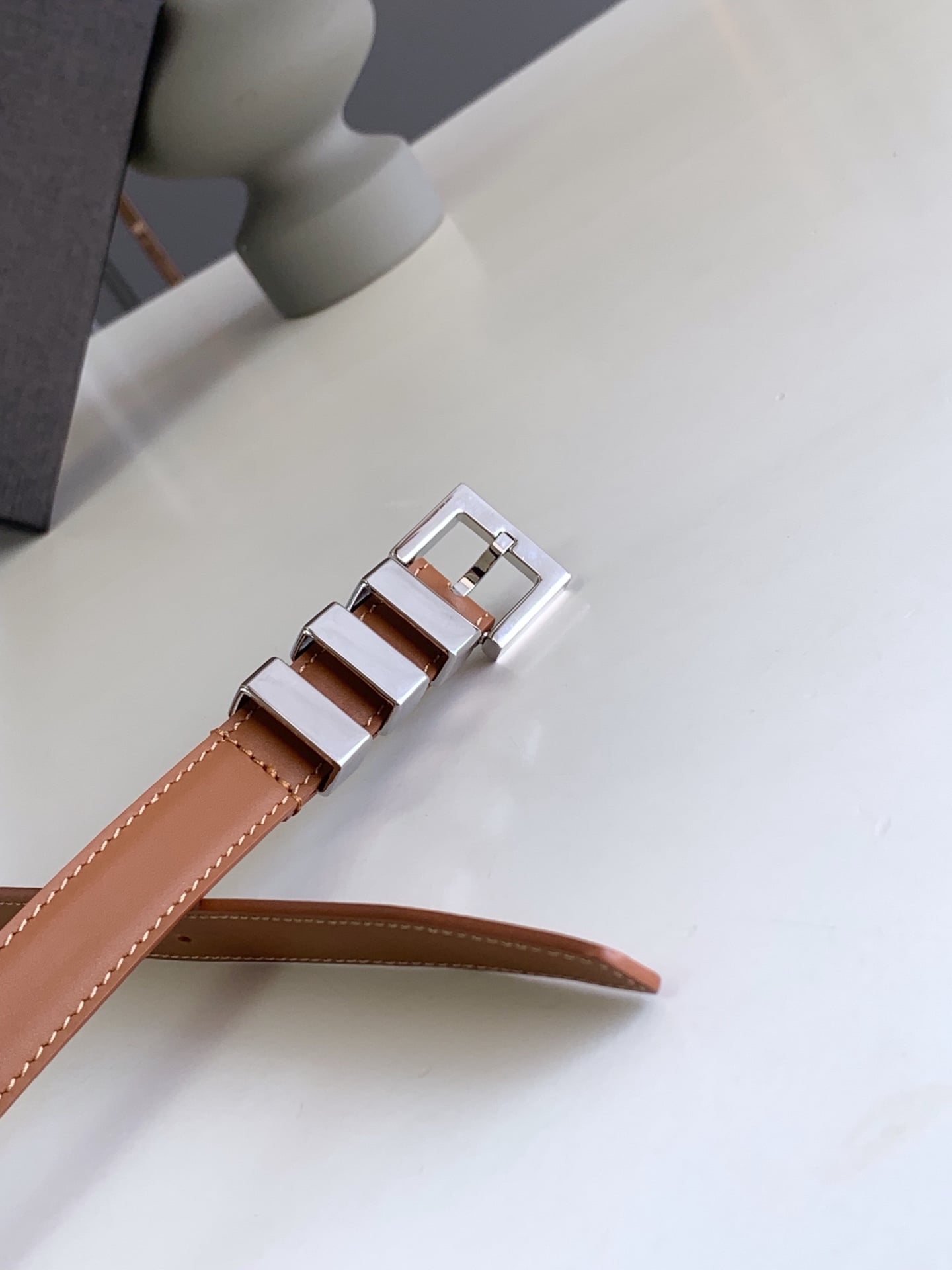 SAINT LAURENT BLACK 3 PASSANTS BELT BROWN AND SILVER 3146292551 - Image 2