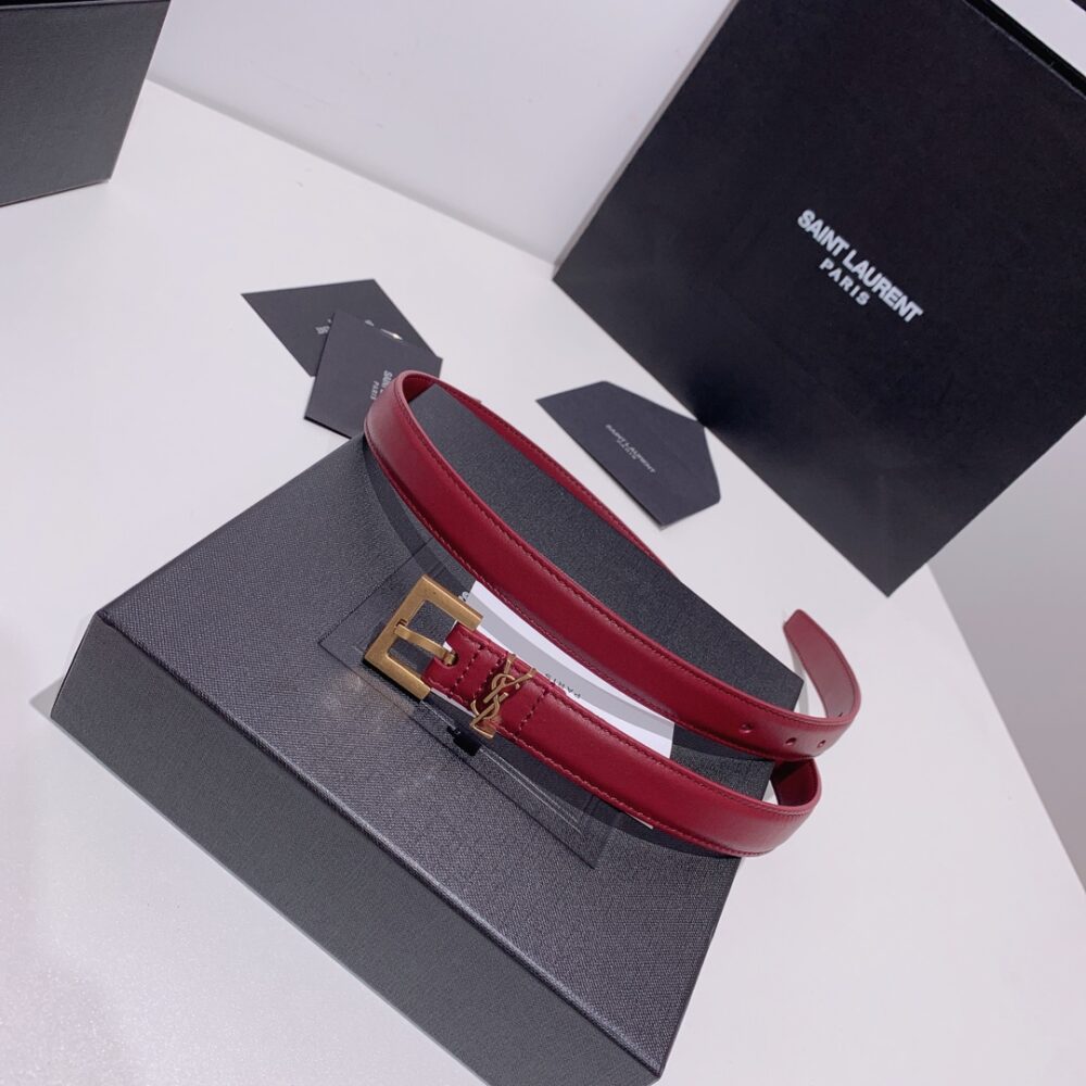 SAINT LAURENT ADJUSTABLE SQUARE BUCKLE BELT RED AND GOLD 634437C0X0W6309 - Image 3